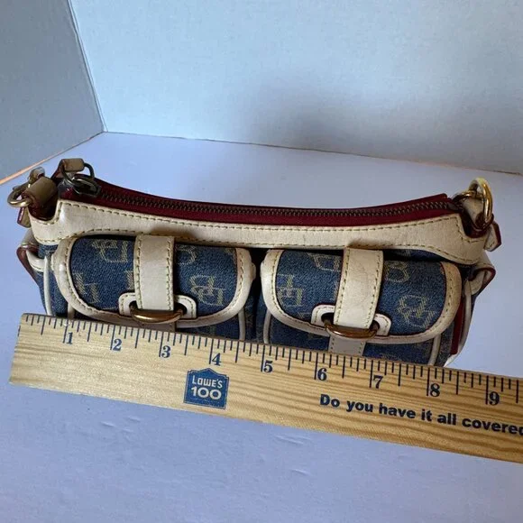 VTG Dooney & Bourke Small Signature Denim & Leather Banana Bag Y2K - Picture 10 of 13